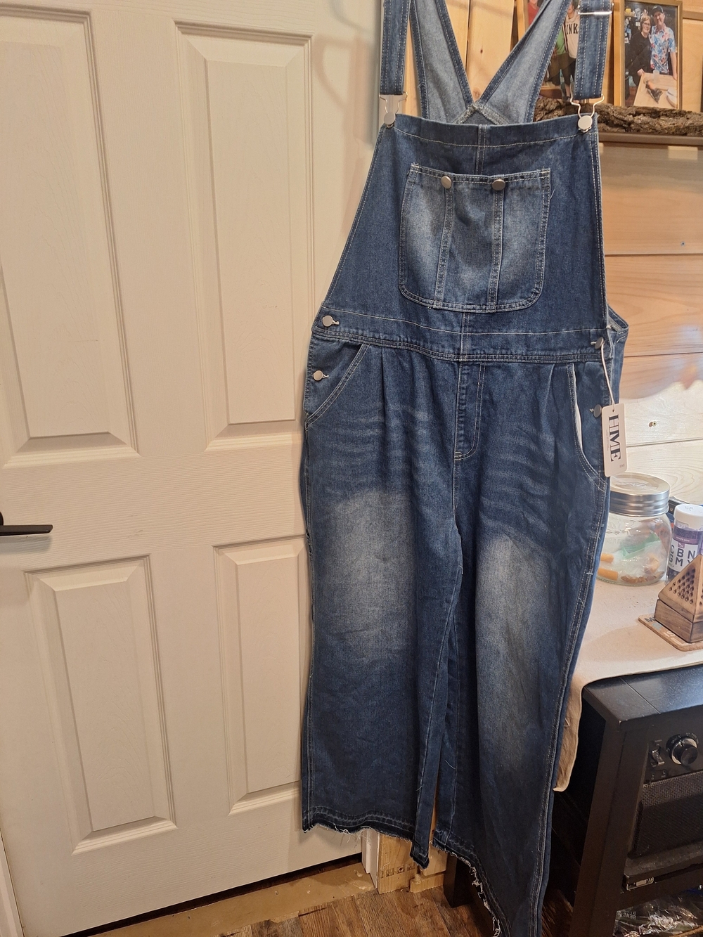 HME Faded Blue Denim Women's Overalls Wide Leg